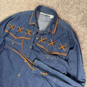 Red Rover Jean Shirt Womens Medium Blue Long Sleeve 100% Cotton Cowboy